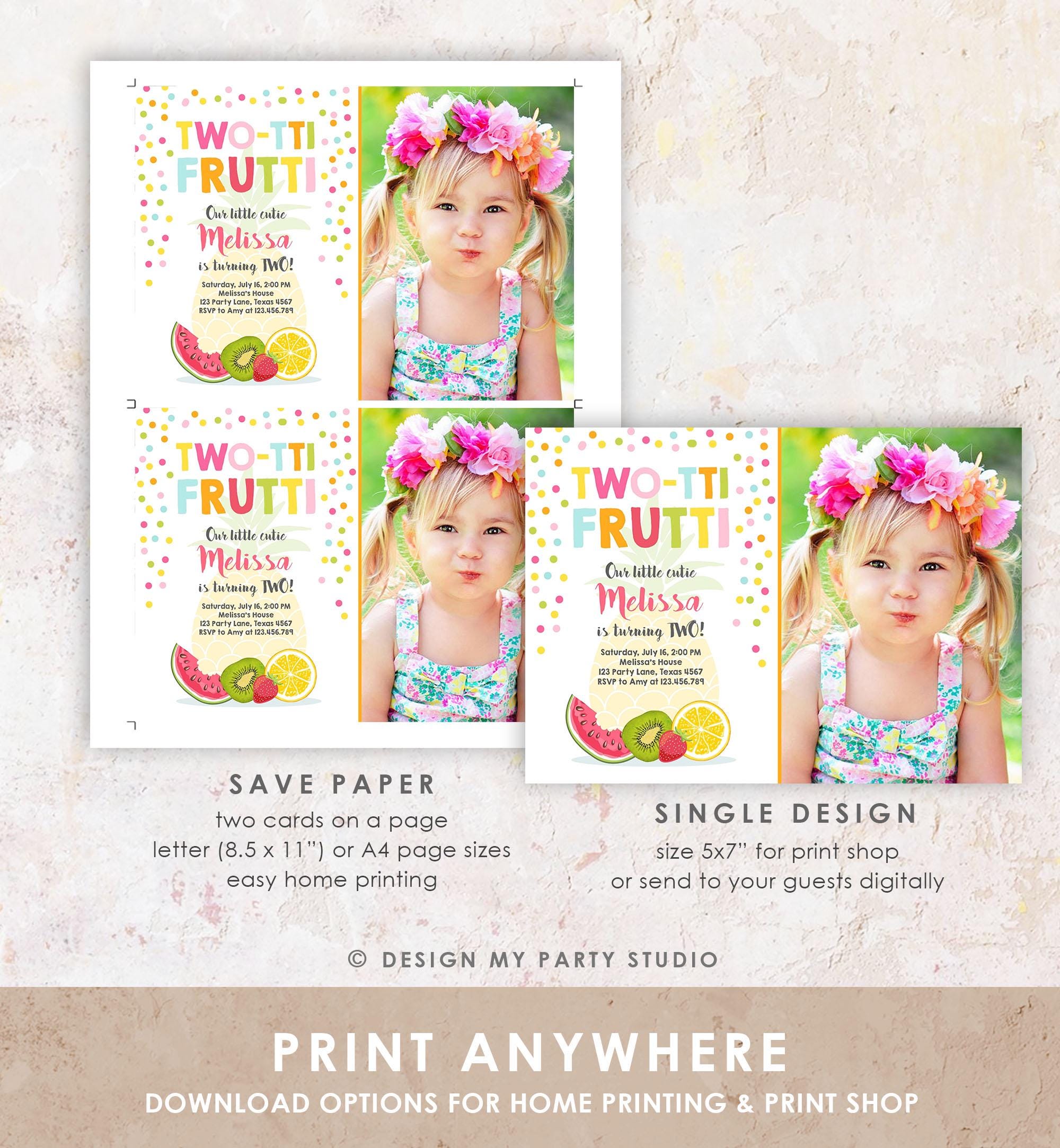 Editable Twotti Frutti 2nd Birthday Invitation Two-tti Fruiti Fruit Invite Tropical Summer Download Printable Template Digital Evite 0139