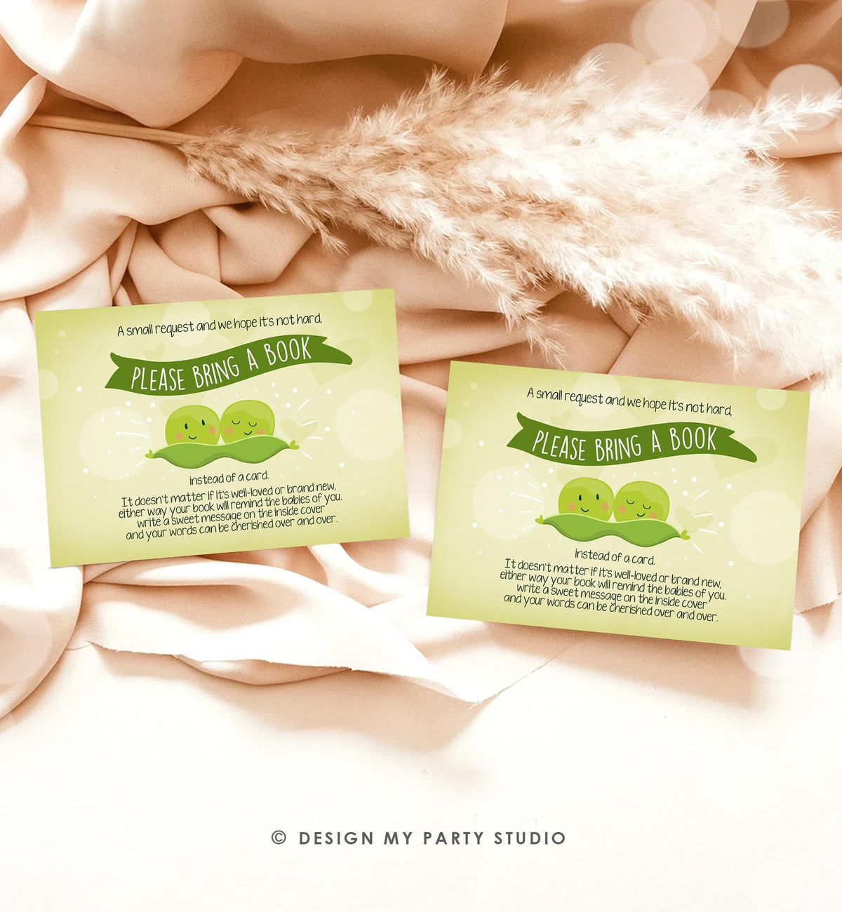 Two Peas in a Pod Bring a book Card Twin Baby shower Book Insert Books for Baby Gender Neutral Digital Instant Download Printable 0020