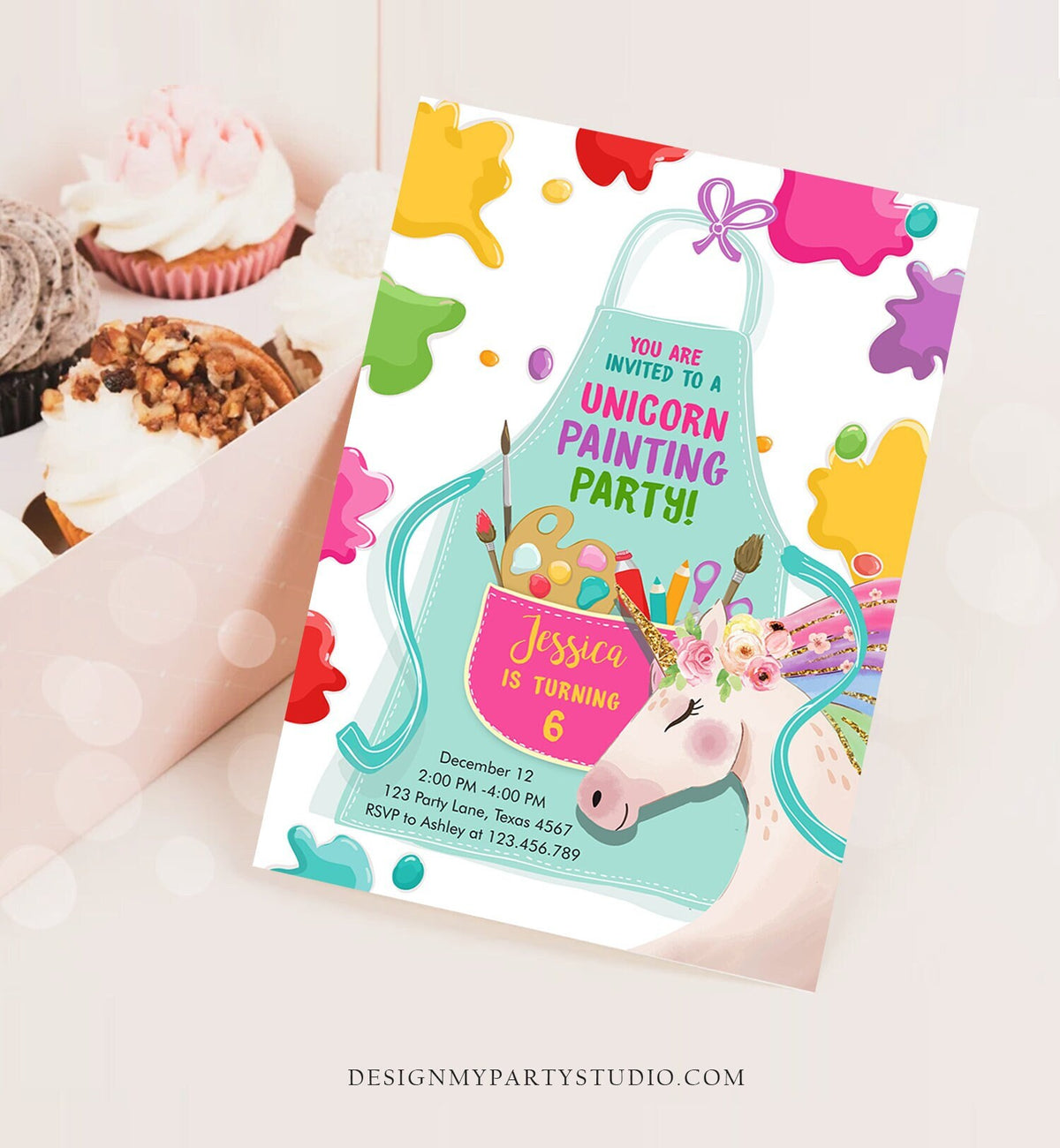 Editable Unicorn Painting Party Invitation Art Party Birthday Invite Girl Paint Craft Party Download Printable Template Digital Evite 0319