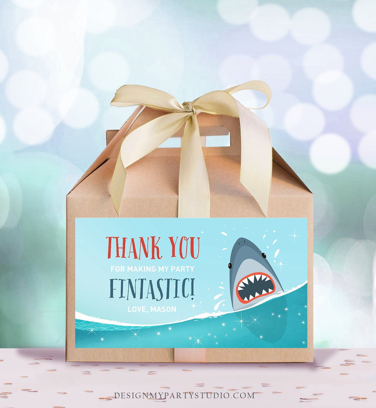 Editable Shark Gable Box Favor Label Shark Birthday Party Favor Box Label Boy Pool Party Fintastic Ocean Sea Digital Download Printable 0089