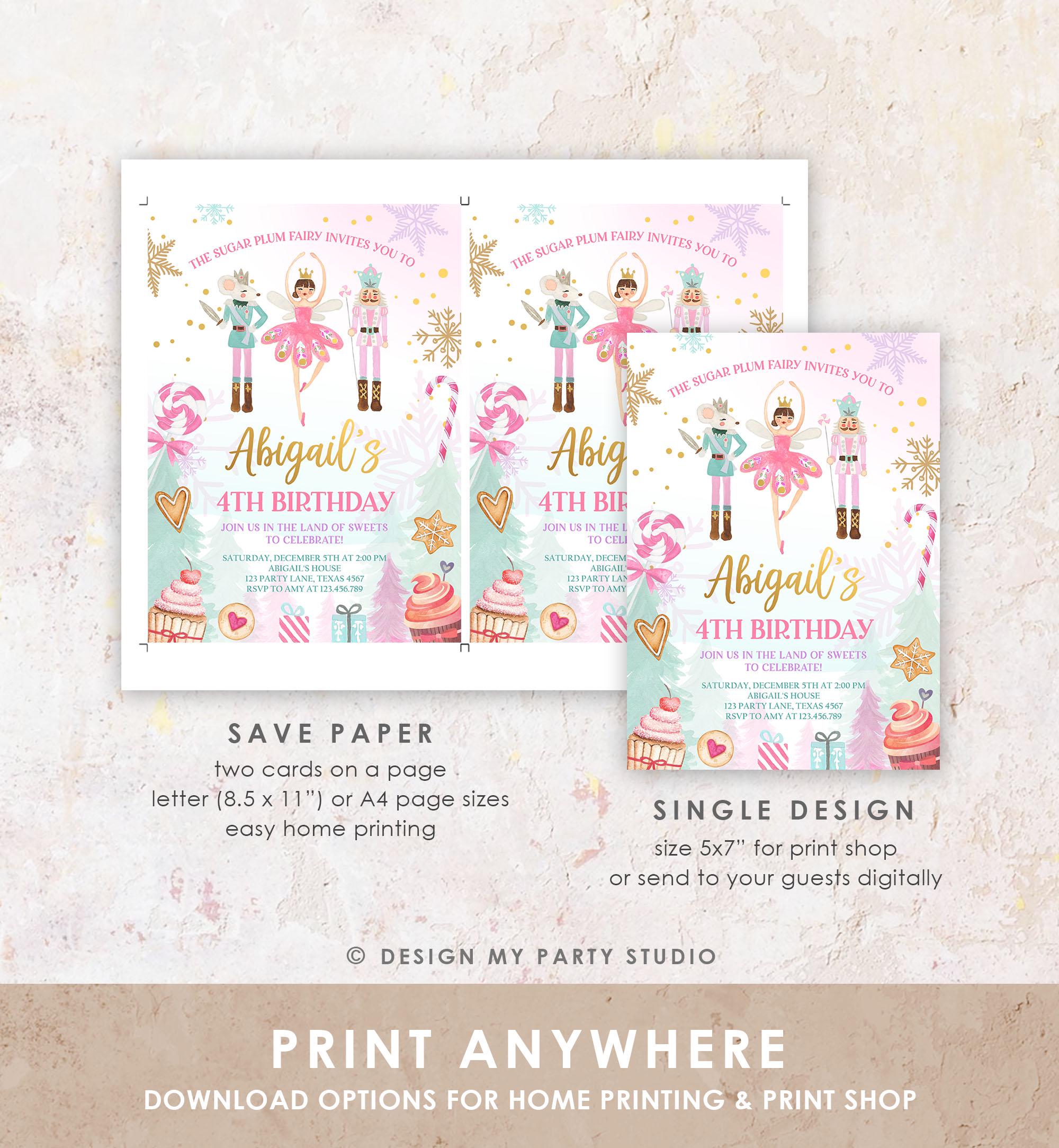 Editable Nutcracker Birthday Invitation Girl Land of Sweets Invite Winter Gold Girl Sugar Plum Fairy Download Printable Template Corjl 0352