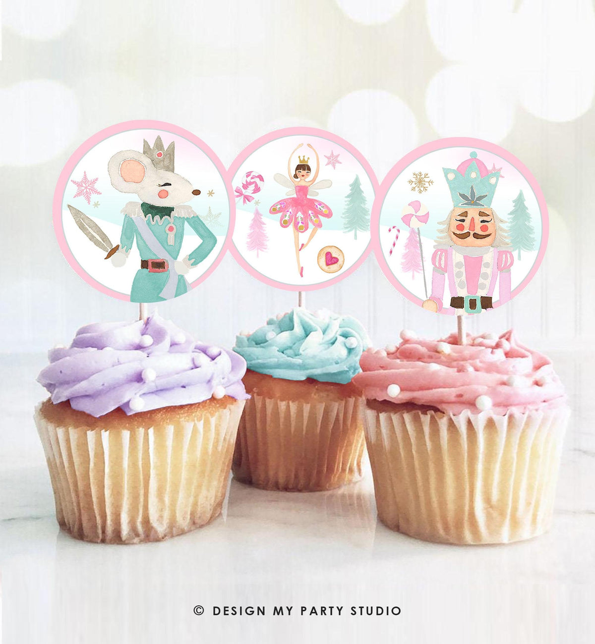 Nutcracker Cupcake Toppers Nutcracker Birthday Party Decorations Sugar Plum Fairy Girl Pink Gold Stickers Digital Download Printable 0352