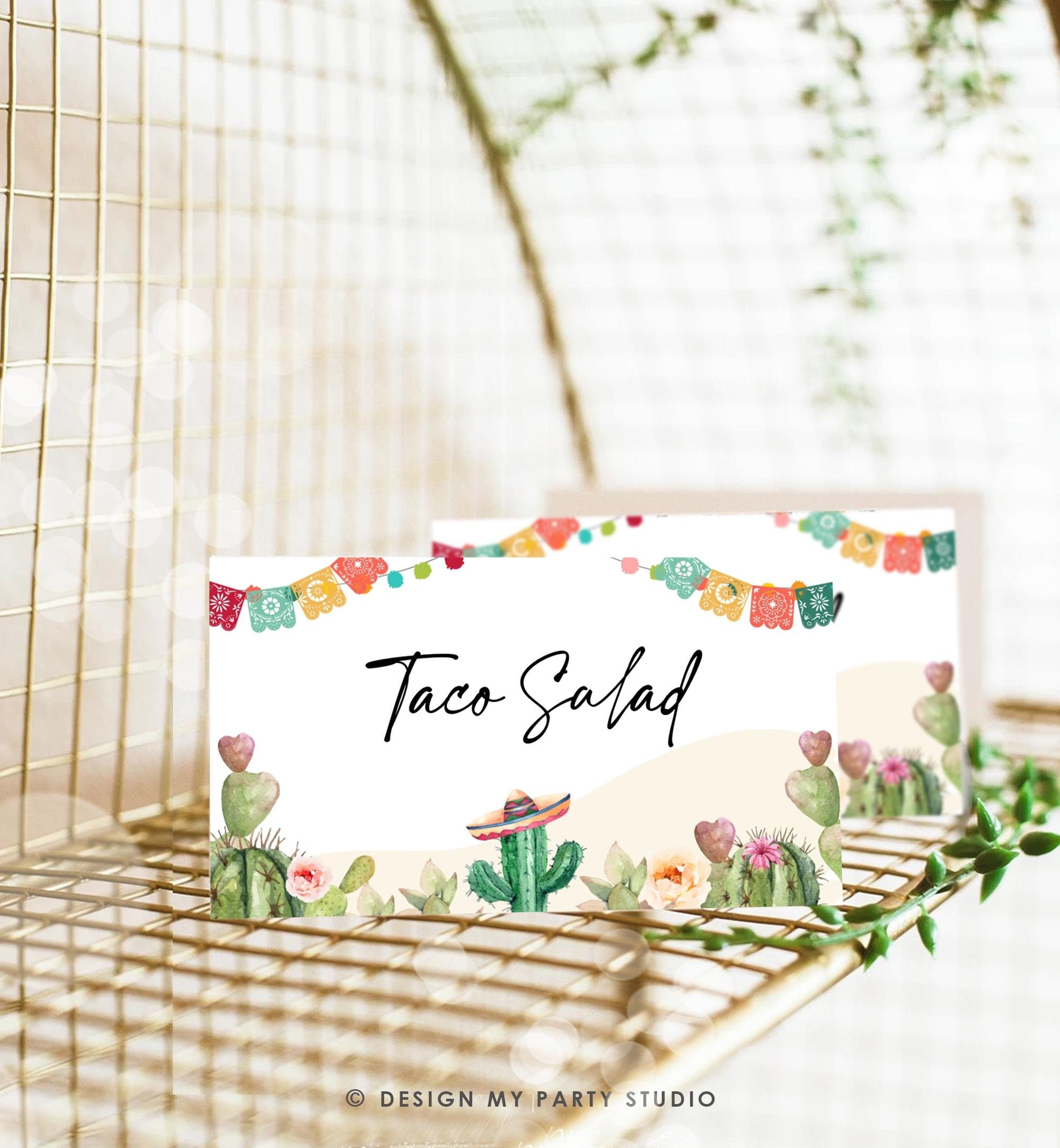 Editable Fiesta Cactus Food Labels Fiesta Party Place Card Tent Card Desert Floral Mexican Birthday Decor Digital Template Printable 0404