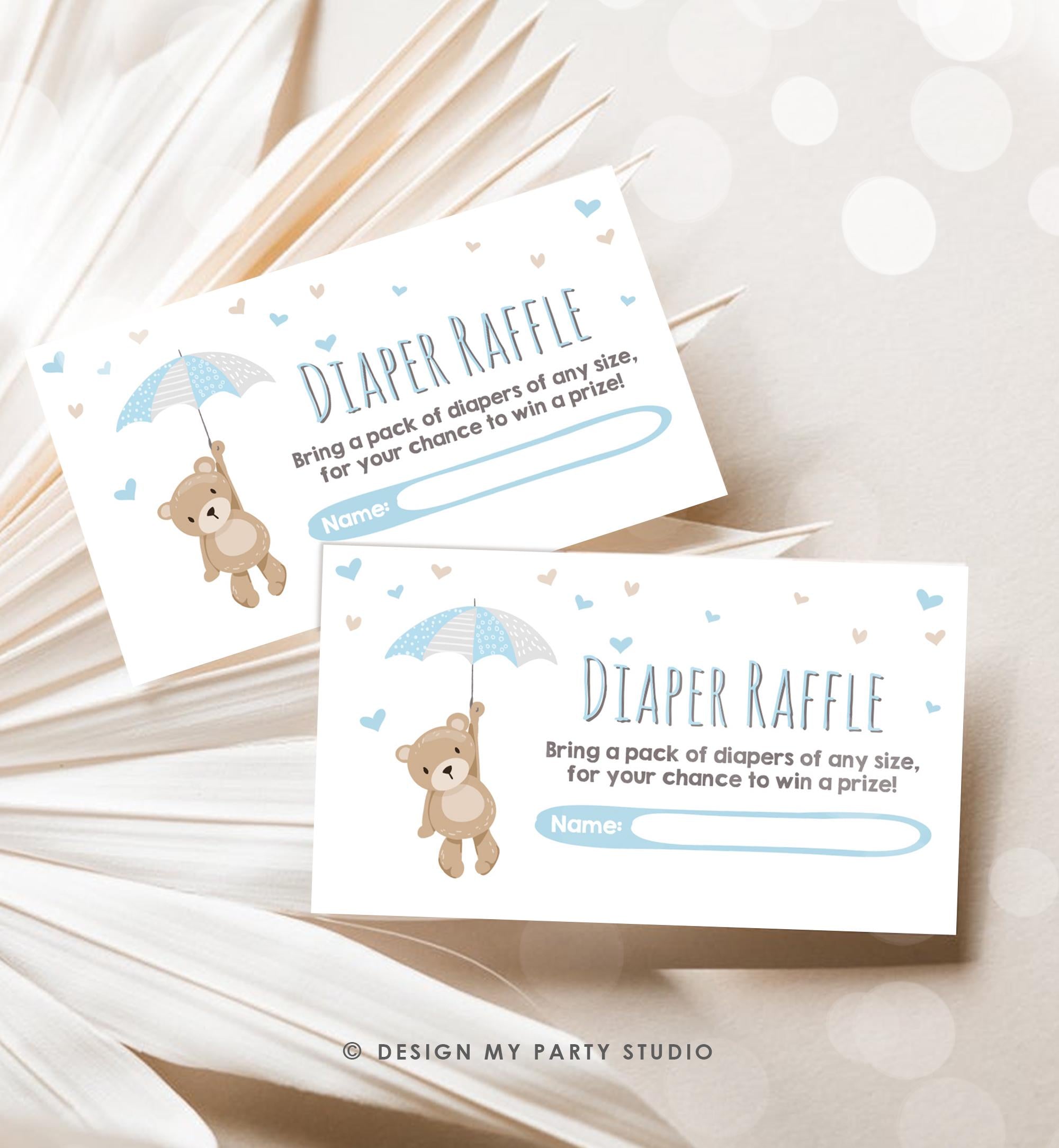 Baby shower Diaper raffle card Teddy bear Boy Baby shower game Teddy bear Diaper raffle ticket Teddy bear Blue boy shower DIY PRINTABLE 0025