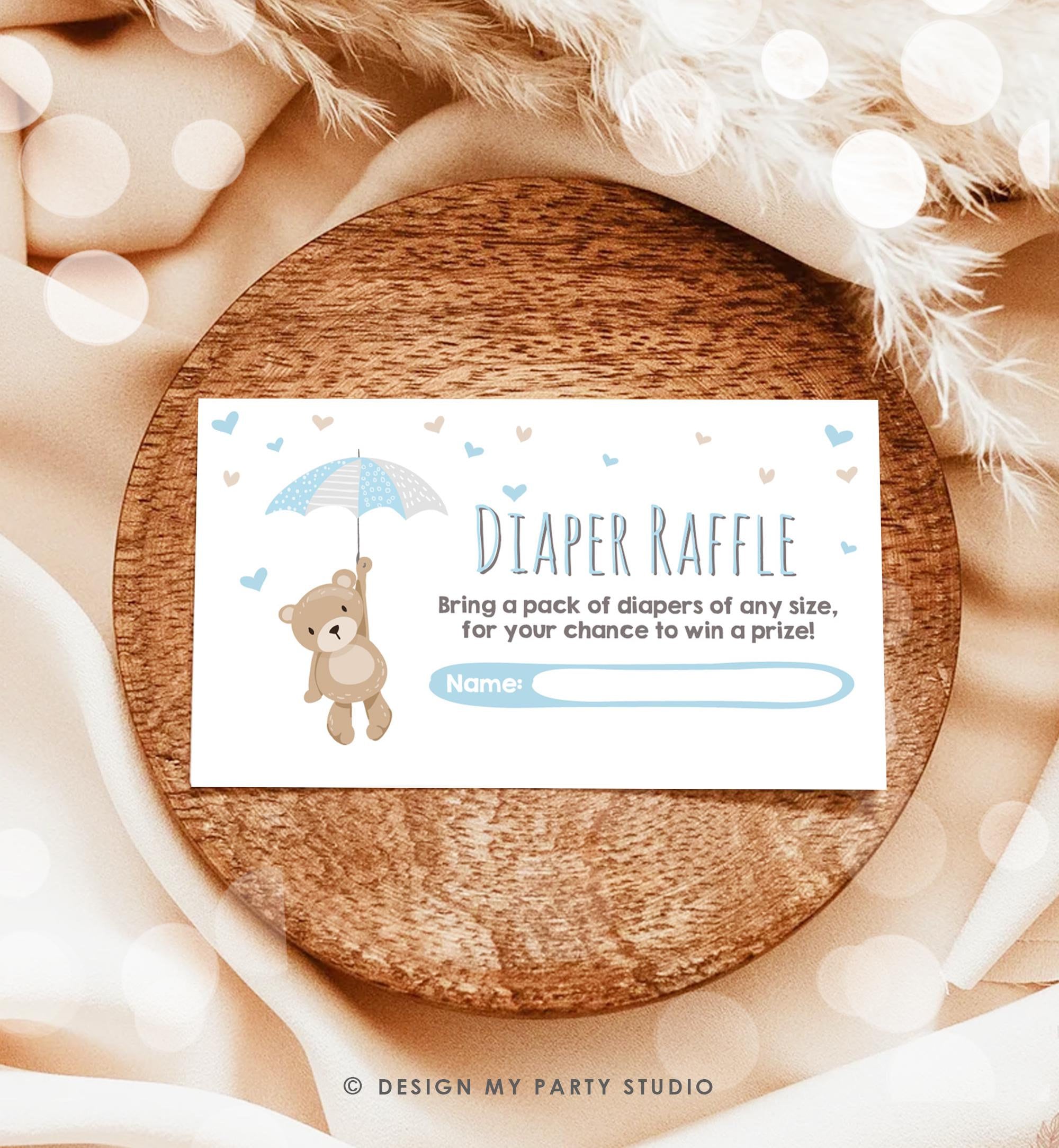 Baby shower Diaper raffle card Teddy bear Boy Baby shower game Teddy bear Diaper raffle ticket Teddy bear Blue boy shower DIY PRINTABLE 0025