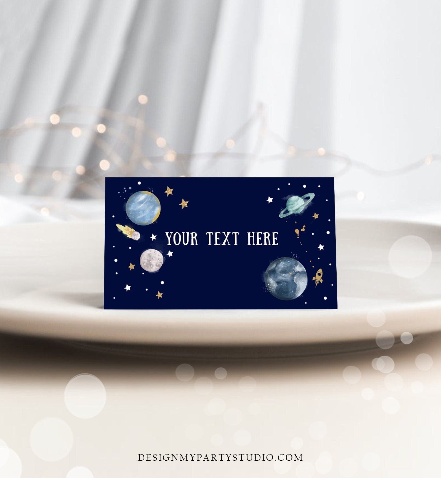 Editable Food Labels Outer Space Birthday Galaxy Food Labels Place Card Tent Card Escort Card Astronaut Around Sun Template Printable 0357