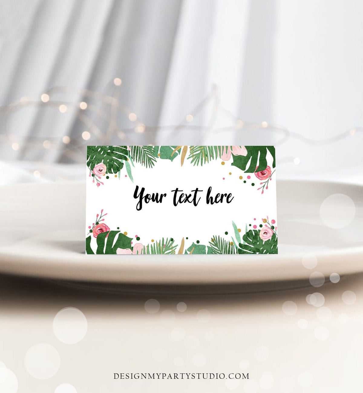 Editable Safari Food Labels Tropical Place Cards Summer Party Place Card Tent Escort Birthday Shower Girl Pink Template Printable 0332