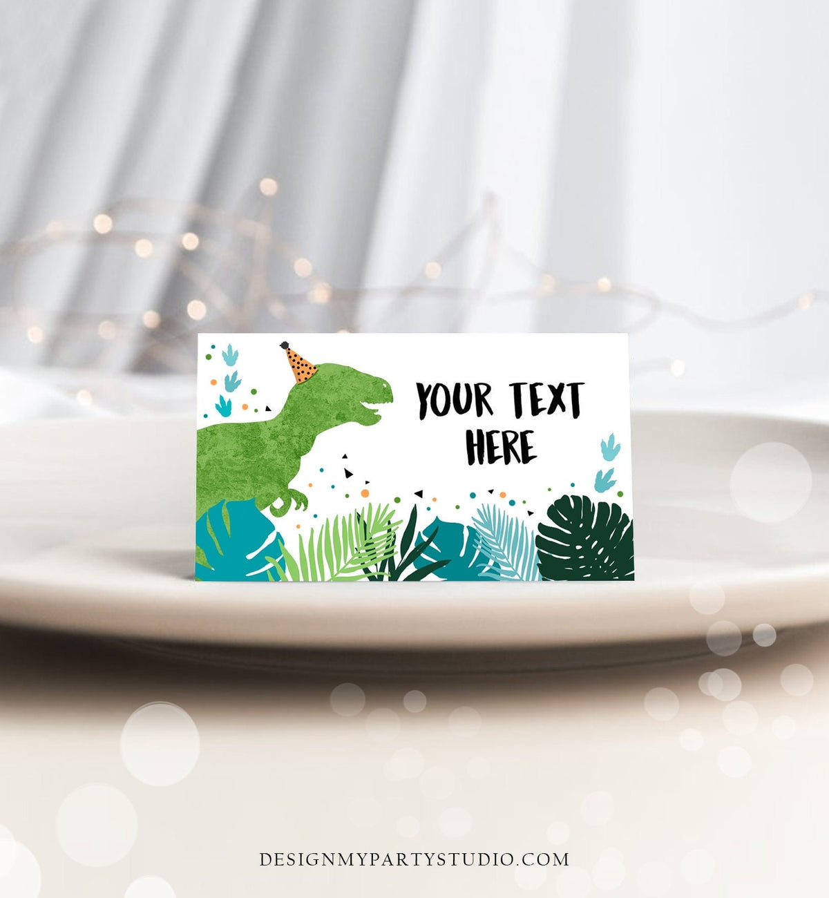 Editable Dinosaur Food Labels Dinosaur Party Place Card Tent Card Escort Card Green Dino Birthday Boy T-Rex Instant Template Printable 0389