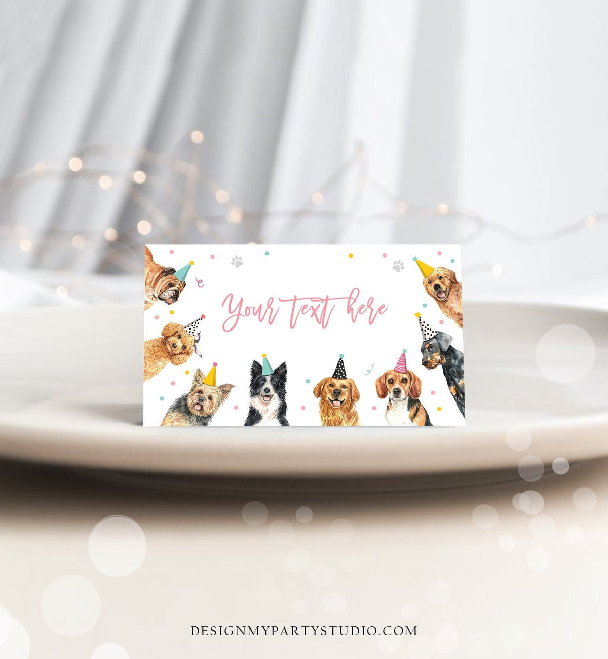 Editable Dog Food Labels Dog Birthday Place Card Tent Card Escort Card Puppy Party Pet Vet Doggy Girl Digital Template Printable 0384