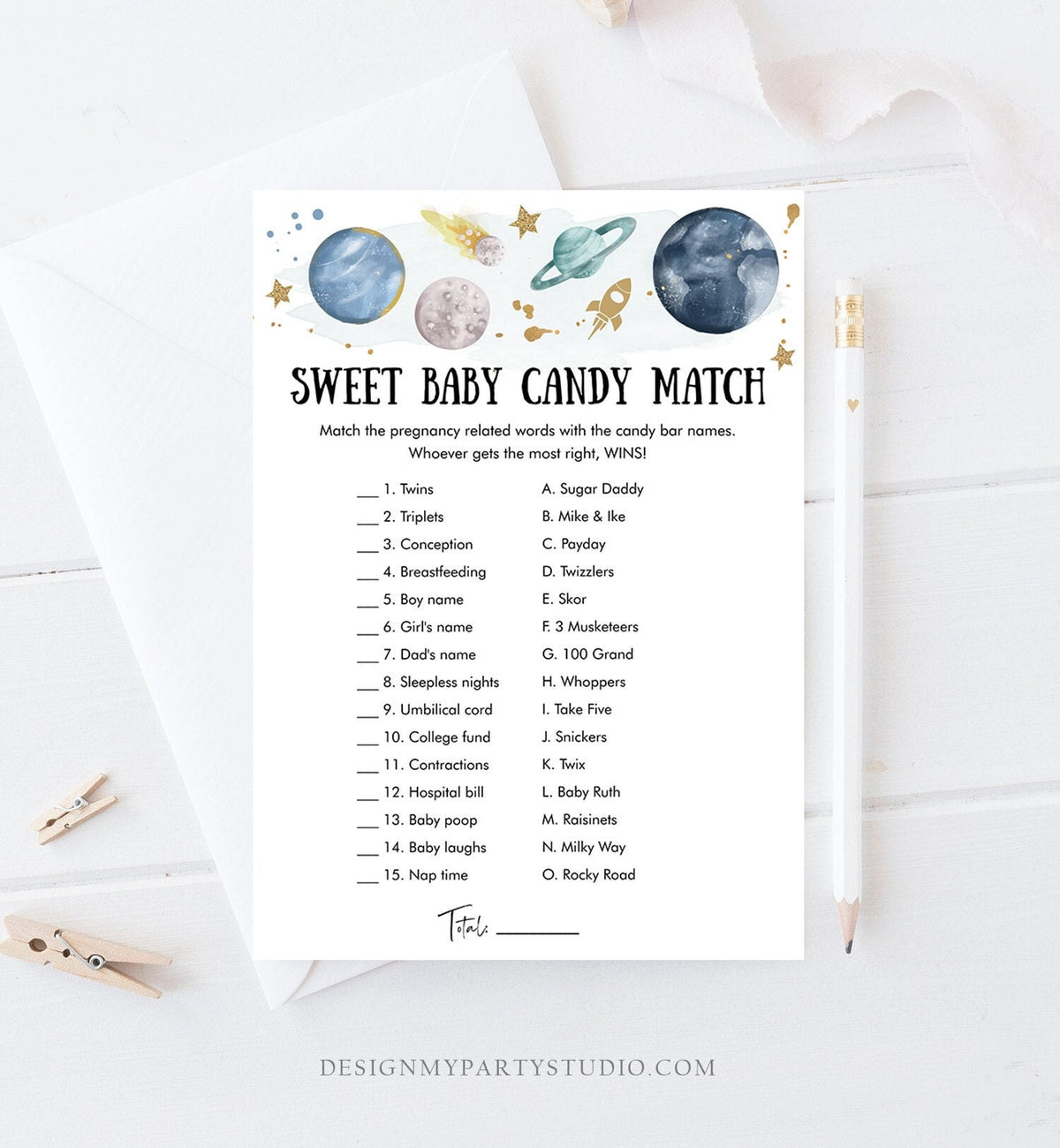 Editable Candy Match Baby Shower Game Outer Space Planets Houston We Have a Boy Rocket Activity Digital Download Template Printable 0357