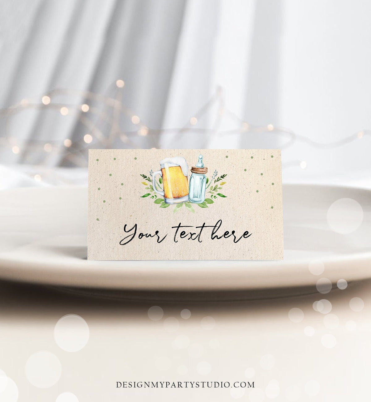 Editable Baby is Brewing Food Labels Tent Place Card Escort Card Gender Neutral Greenery Brewing Baby Shower Digital Template Printable 0190