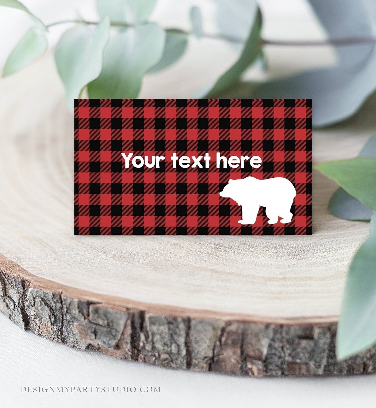 Editable Food Labels Lumberjack Birthday Wild One Buffalo Plaid Place Card Tent Escort Card Bear Woodland Rustic Template Printable 0026