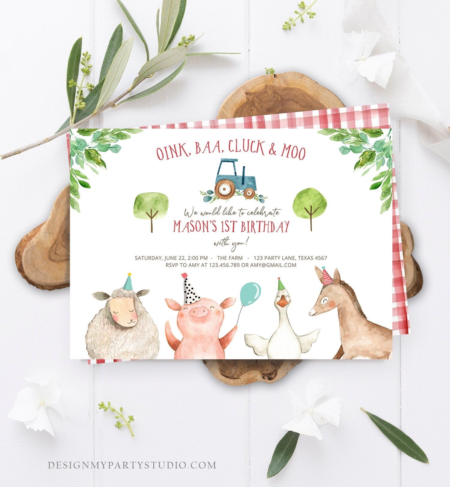 Editable Farm Birthday Invitation Boy Farm Animals Tractor Barnyard Barn Birthday Party Animals Digital Download Template Printable 0155