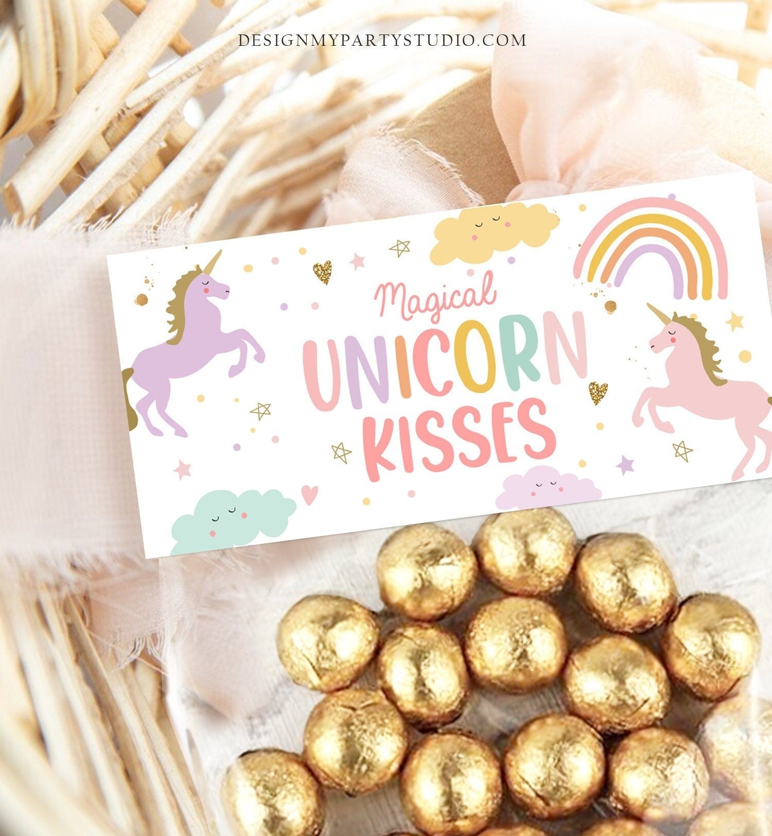 Unicorn Treat Bag Topper Birthday Party Magical Unicorn Kisses Label Unicorn Party Favors Pastel Instant Digital Download Printable 0426