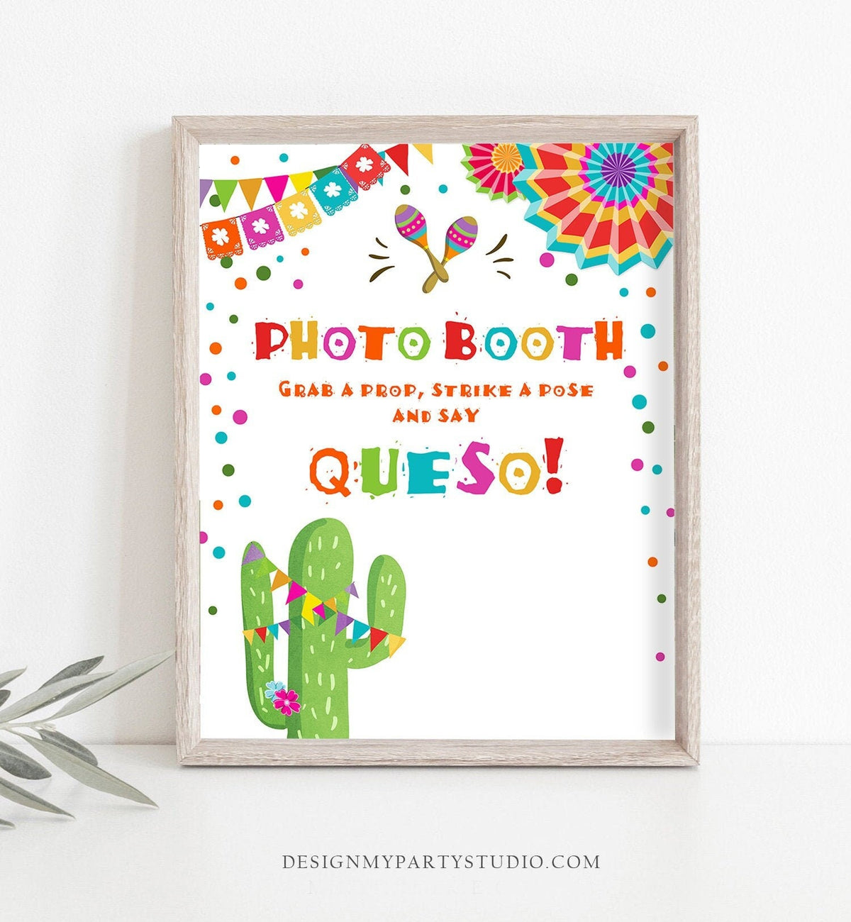 Fiesta Photo Booth Sign Cactus Photo Booth Prop Cinco de Mayo Succulent Bridal Shower Mexican Decor 8x10 Instant Download Printable 0045