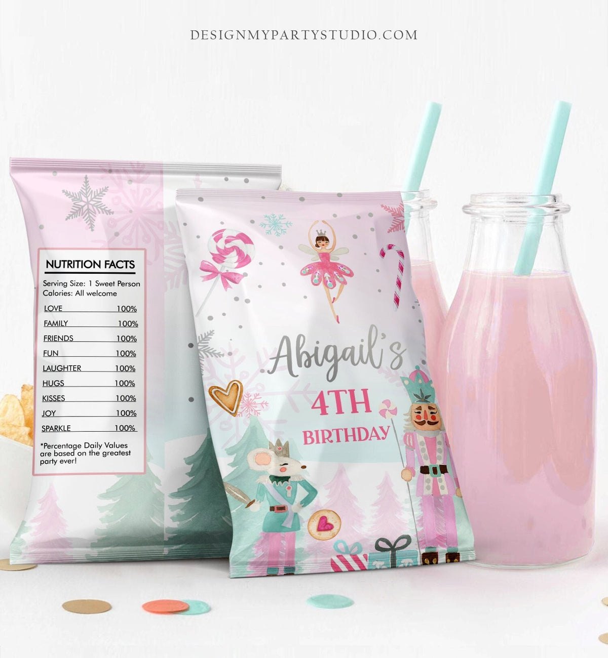 Editable Nutcracker Chip Bag Nutcracker Party Girl Land of Sweets Snack Favors Sugar Plum Fairy Christmas Digital Template Printable 0352