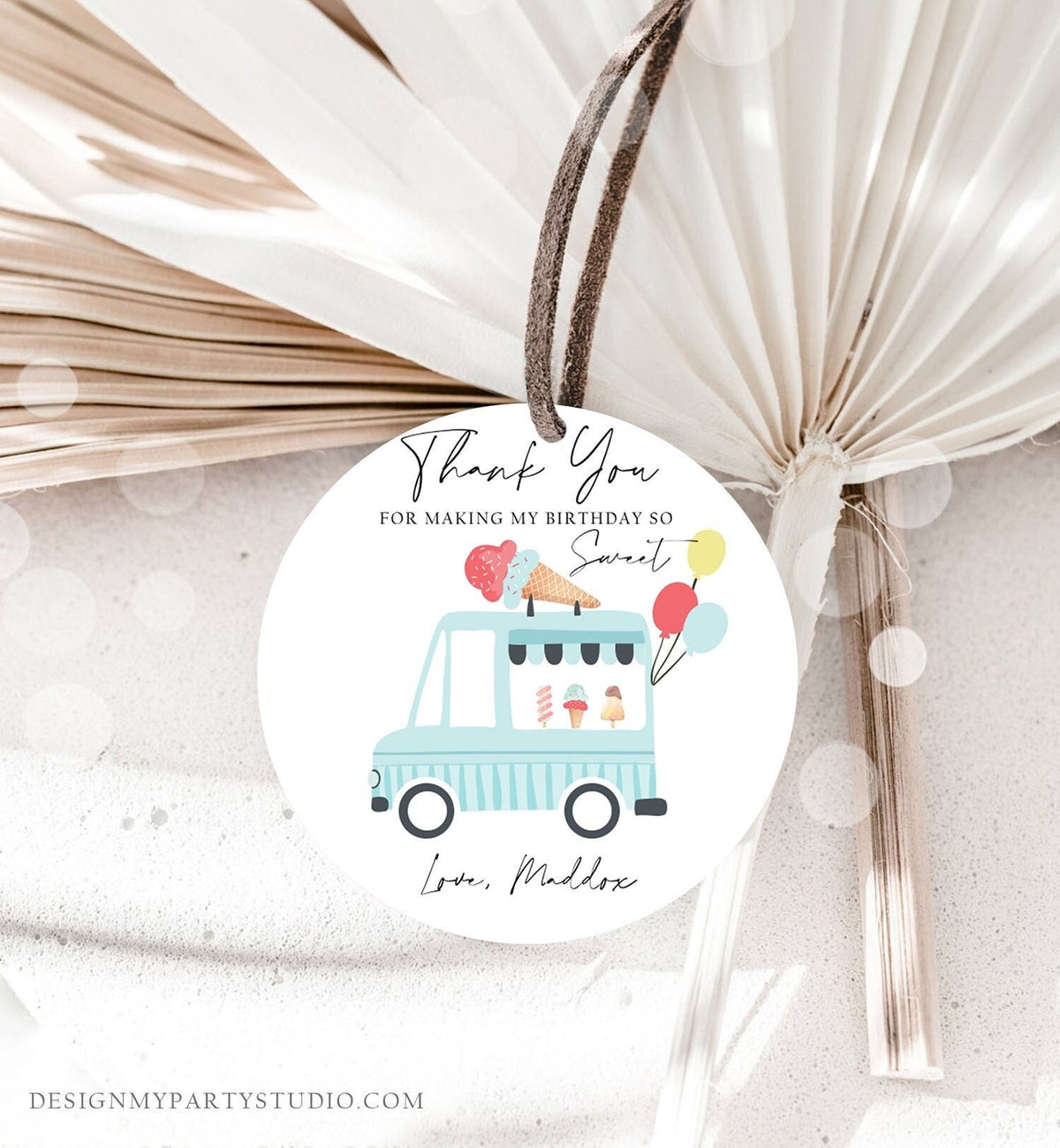 Editable Ice Cream Truck Favor Thank You Tags Ice Cream Birthday Party Modern Boy Blue Truck Gift Bag Labels Digital Template Printable 0415