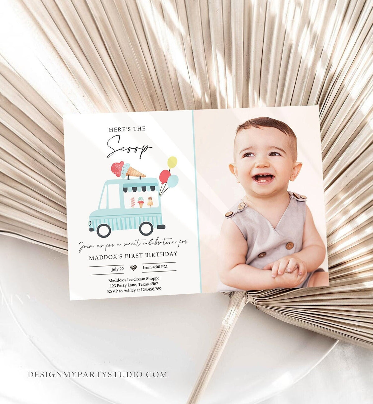 Editable Ice Cream Truck Birthday Invitation Ice Cream Truck Boy Modern Ice Cream Shoppe Van The Scoop Digital Evite Template Printable 0415