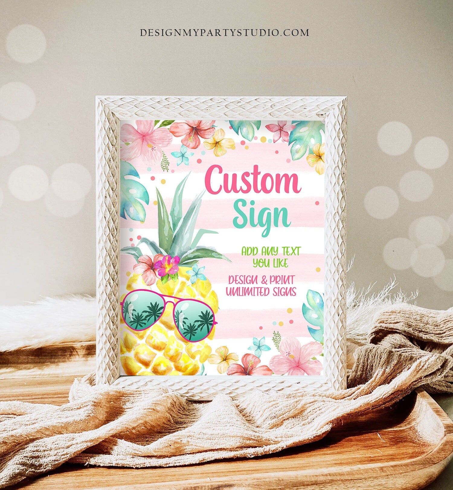 Editable Custom Sign Pineapple Birthday Decor Hawaiian Luau Party Table Sign Tropical Aloha Pool Party 8x10 Digital Template Printable 0391