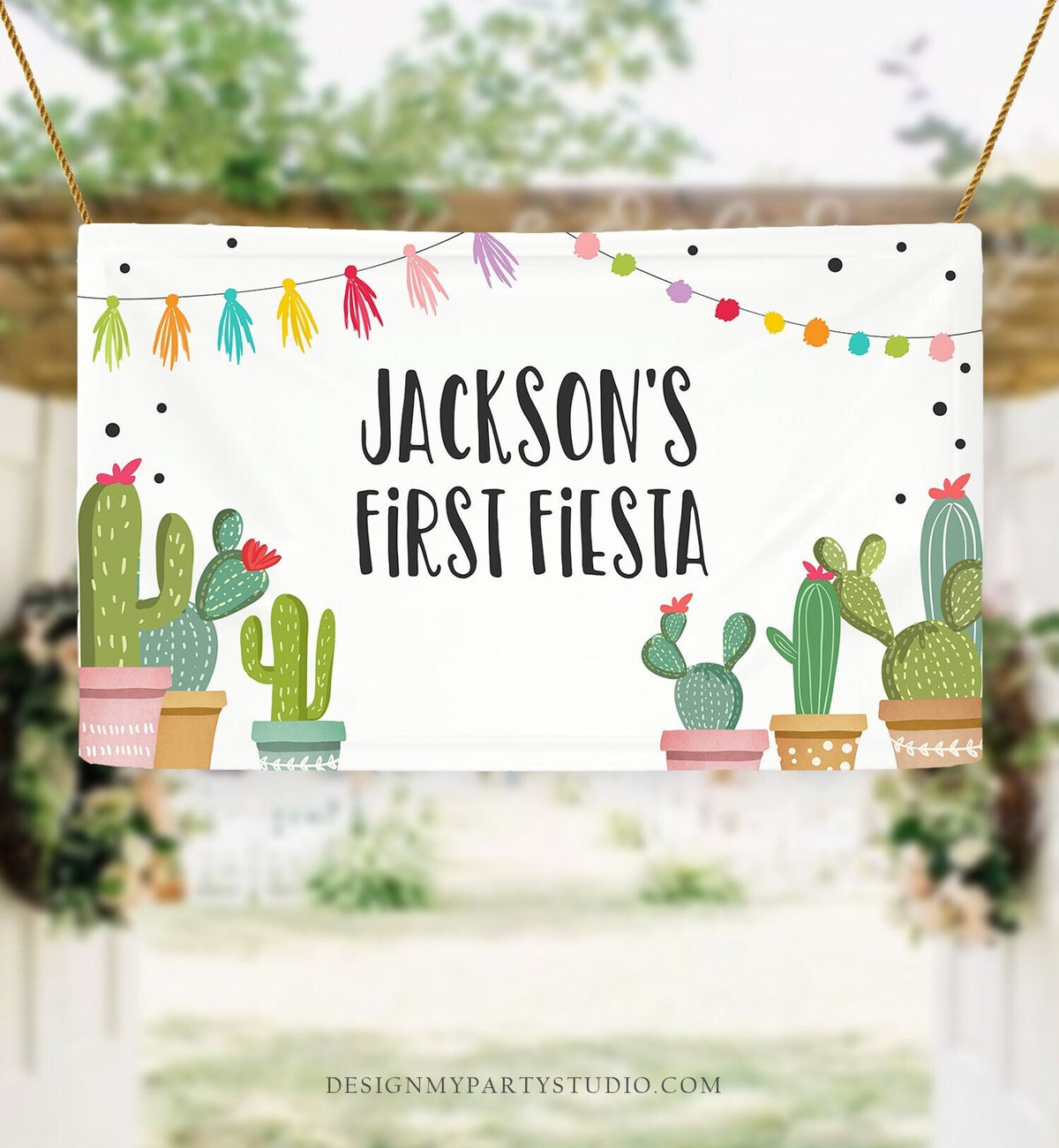 Editable Fiesta Cactus Backdrop Banner Birthday Baby Shower Bridal Shower Mexican Succulent Desert Floral Digital Template Printable 0254