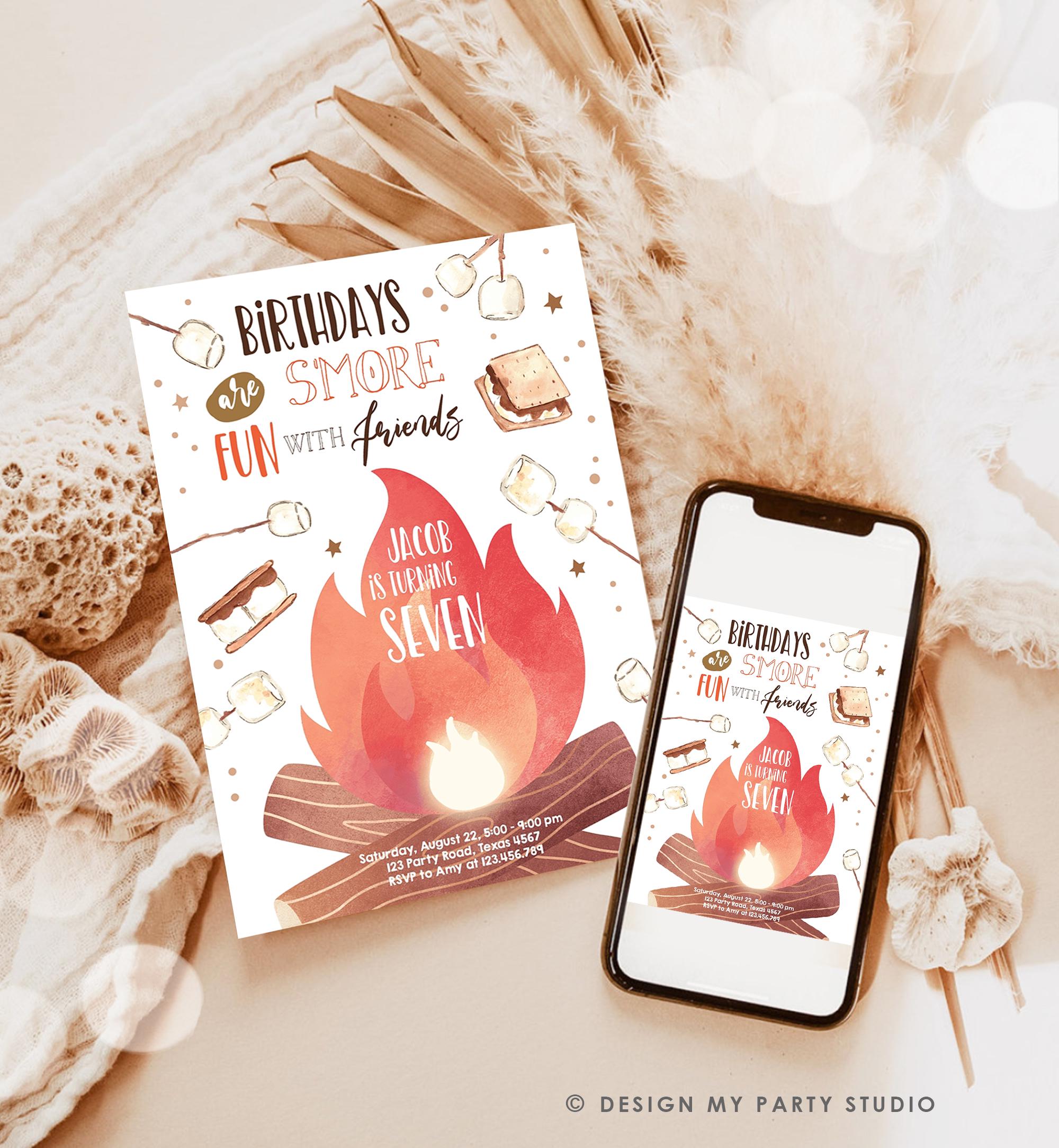 Editable S'more Birthday Invitation Bonfire Glamping Camping Smore Fun with Friends Outdoor Digital Download Template Printable 0179