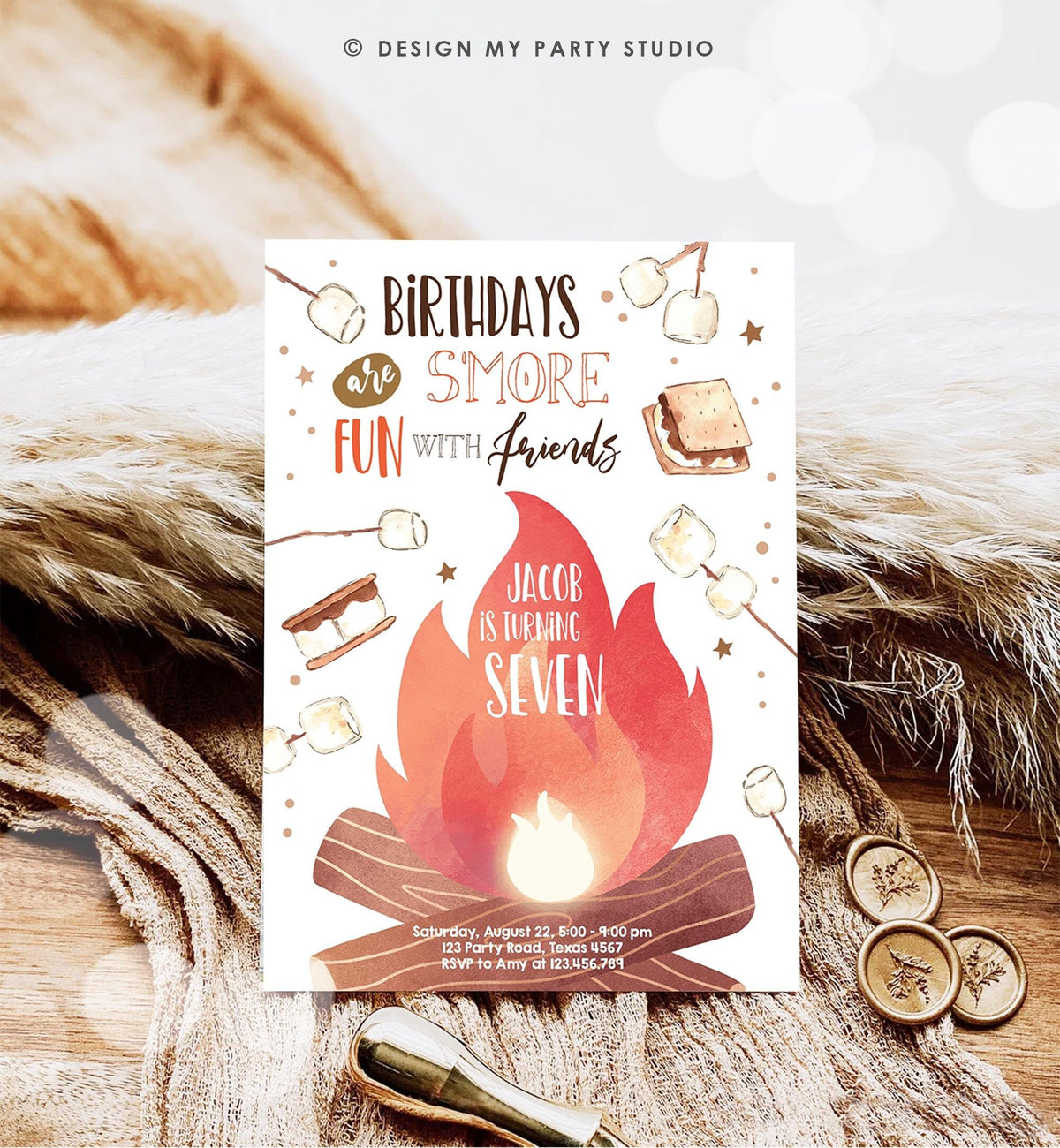 Editable S&#39;more Birthday Invitation Bonfire Glamping Camping Smore Fun with Friends Outdoor Digital Download Template Printable 0179