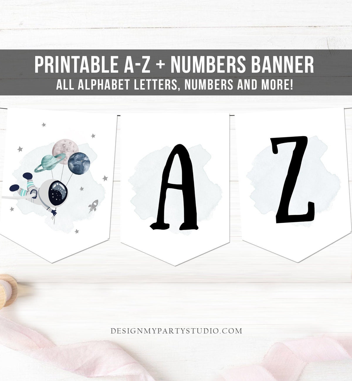 Space Alphabet Banner Letters A to Z Numbers Space Birthday Banner Boy Blue Galaxy Party Decor DIY Baby Shower Banner Digital Printable 0366