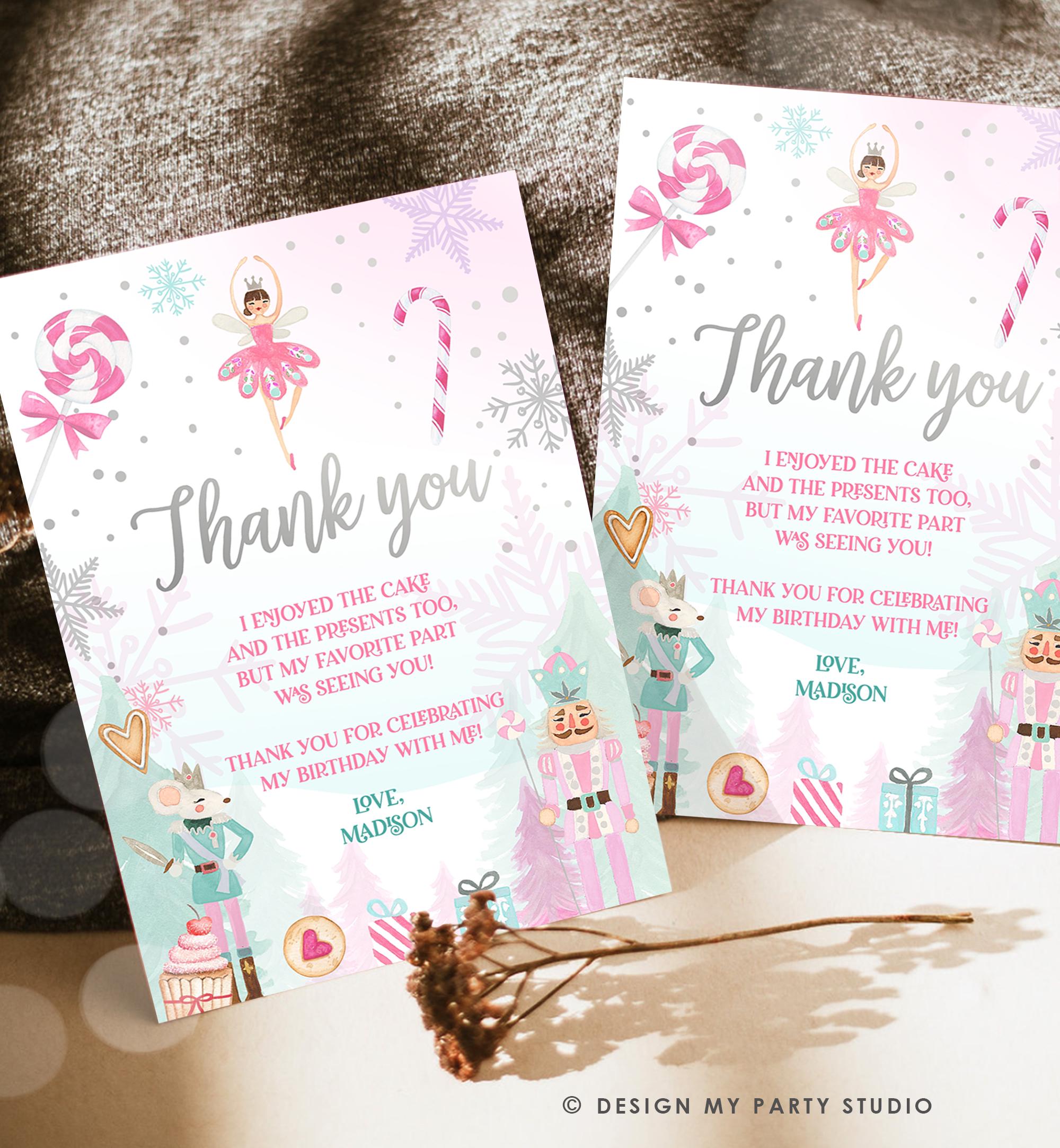 Editable Nutcracker Thank You Card Girl Land of Sweets Winter Pink Girl Sugar Plum Fairy Digital Download Template Printable 0352