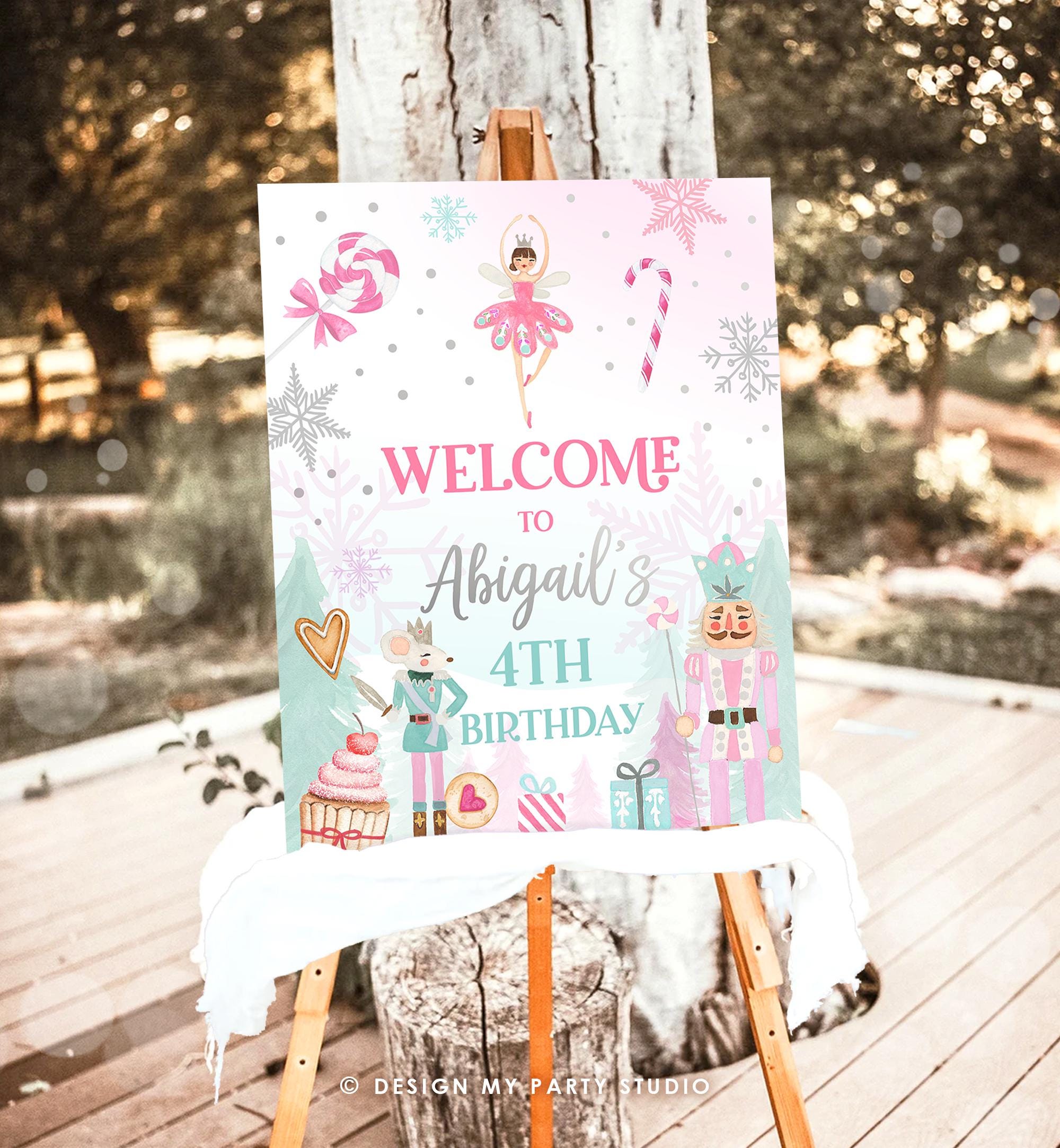 Editable Nutcracker Birthday Welcome Sign Winter Birthday Girl Land of Sweets Party Christmas Holiday Sign Digital Template Printable 0352