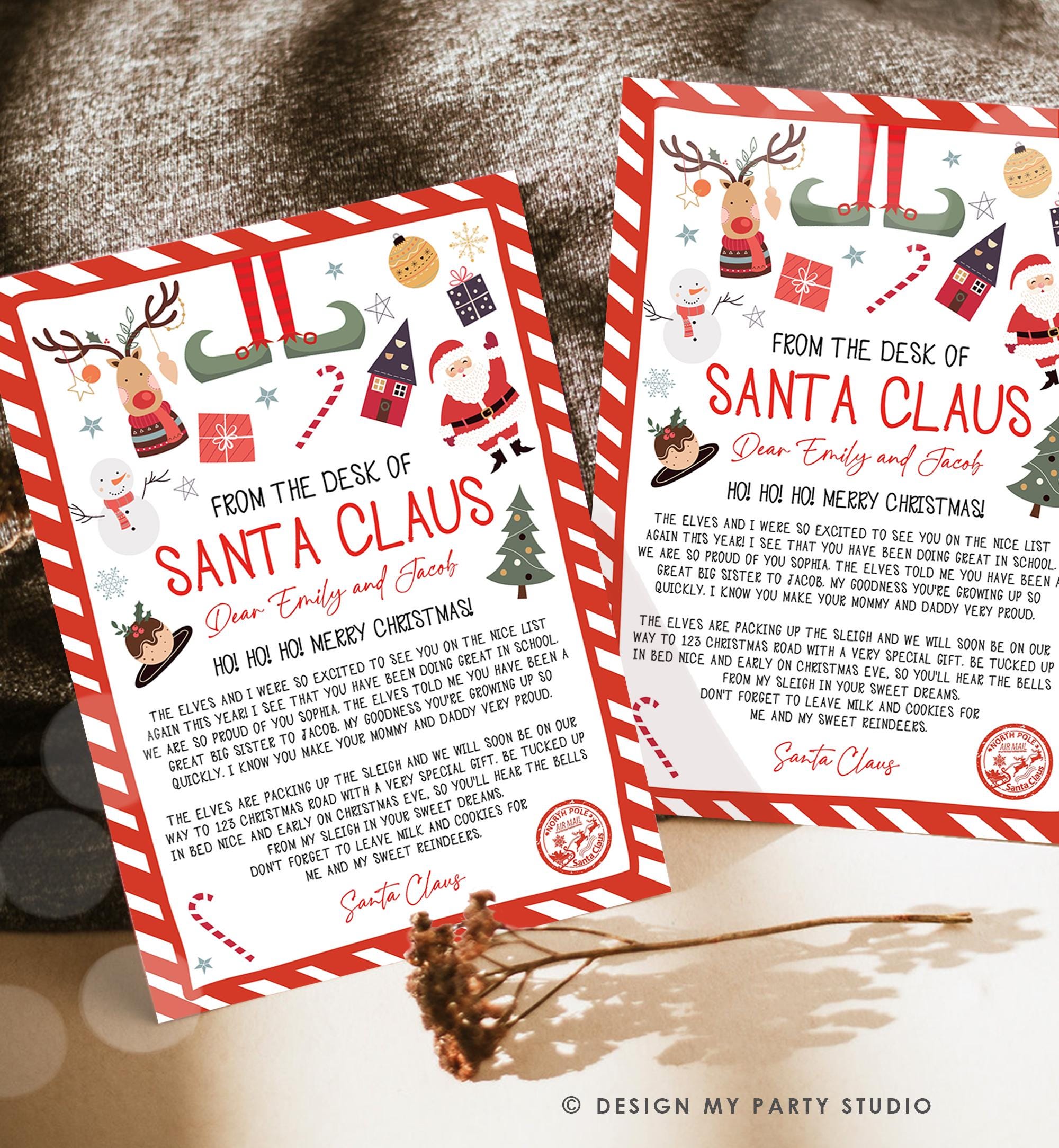 Editable Letter from Santa Claus From The Desk of Santa Christmas Eve Hello Elf North Pole Mail Digital Download Template Printable 0496