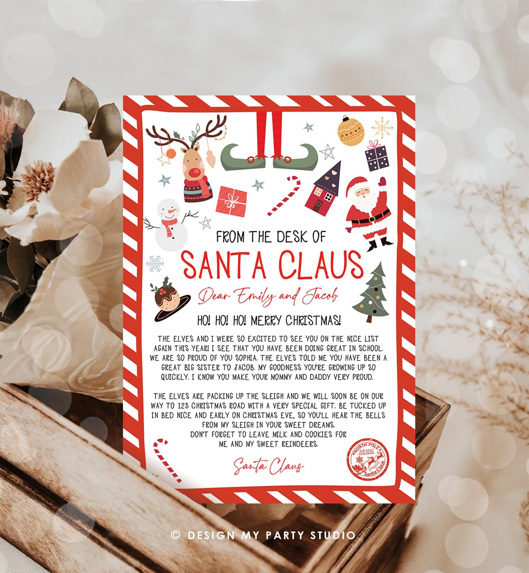 Editable Letter from Santa Claus From The Desk of Santa Christmas Eve Hello Elf North Pole Mail Digital Download Template Printable 0496