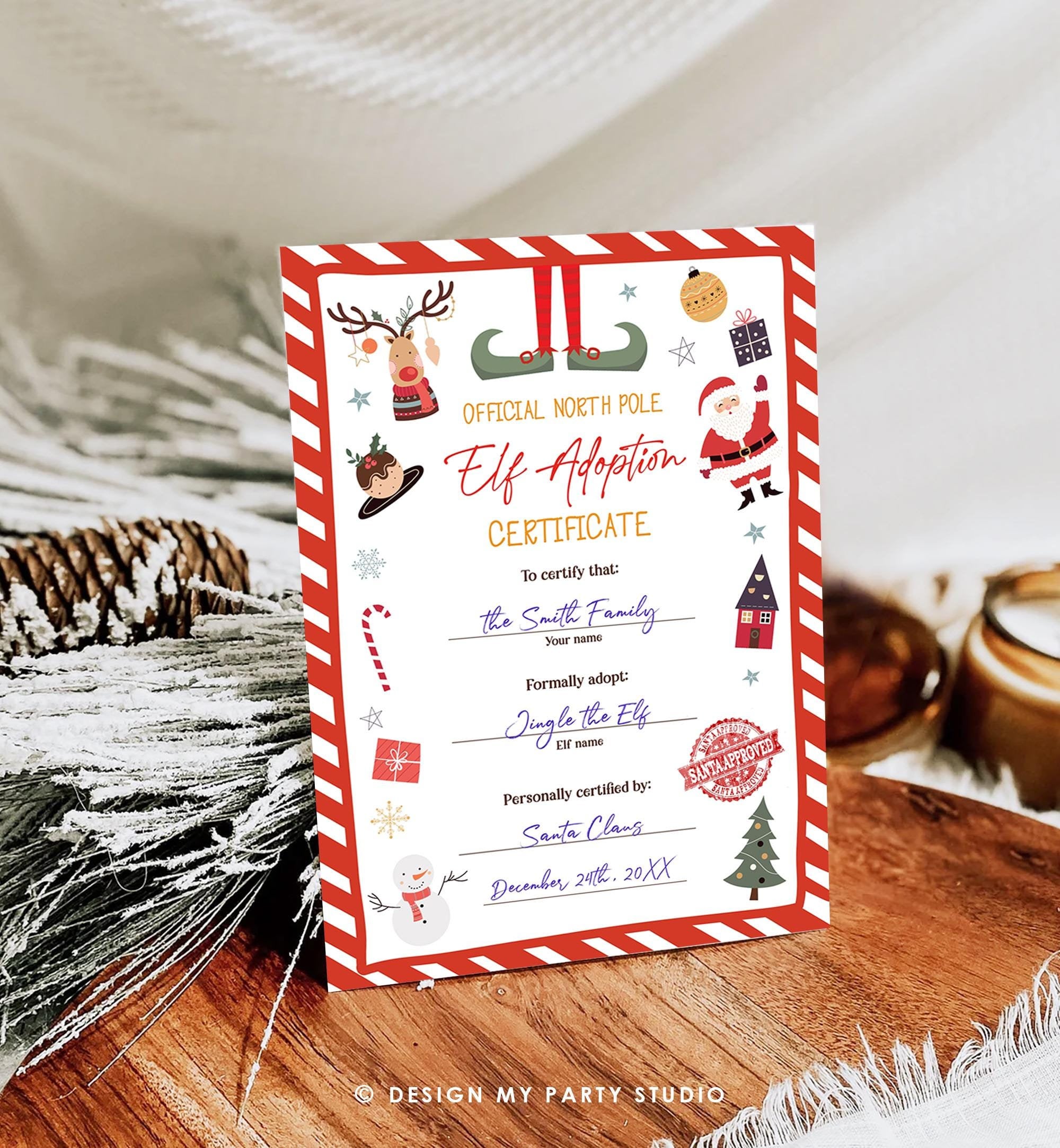 Editable Elf Adoption Certificate Adopt an Elf Letter Activity Christmas Elf Certificate Santa North Pole Digital Template Printable 0496