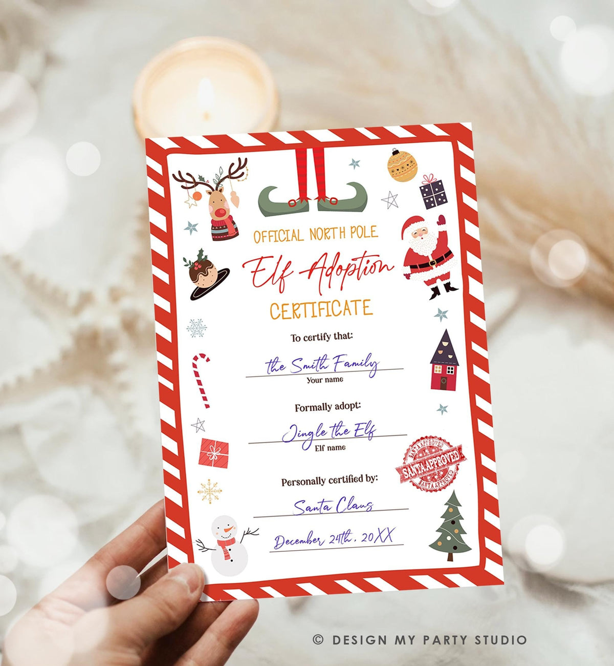 Editable Elf Adoption Certificate Adopt an Elf Letter Activity Christmas Elf Certificate Santa North Pole Digital Template Printable 0496