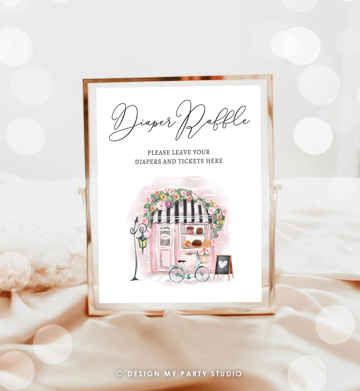 Diaper Raffle Game Sign Paris Baby Shower Game French Patisserie Parisian Eiffel Tower Pink Instant Digital Download Printable 0441