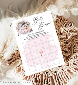 Editable Baby Bingo Game Paris Baby Shower Game Bonjour Bebe French Patisserie Parisian Eiffel Tower Pink Download Template Printable 0441