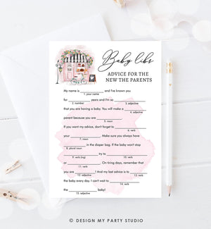 Editable Baby Libs Advice Game Paris Baby Shower Game Bonjour Bebe French Patisserie Parisian Eiffel Tower Download Template Printable 0441