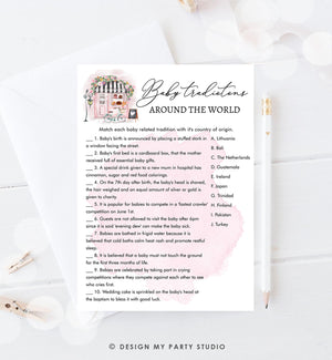 Editable Baby Traditions Around the World Game Paris Baby Shower Game Bonjour Bebe French Patisserie Download Template Printable 0441