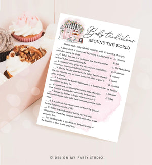 Editable Baby Traditions Around the World Game Paris Baby Shower Game Bonjour Bebe French Patisserie Download Template Printable 0441