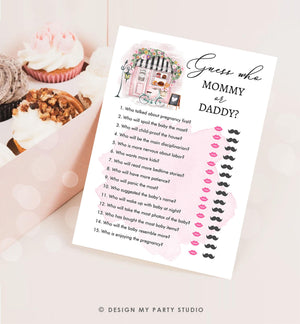 Editable Guess Who Mommy or Daddy Advice Game Paris Baby Shower Bonjour Bebe French Patisserie Eiffel Tower Download Template Printable 0441