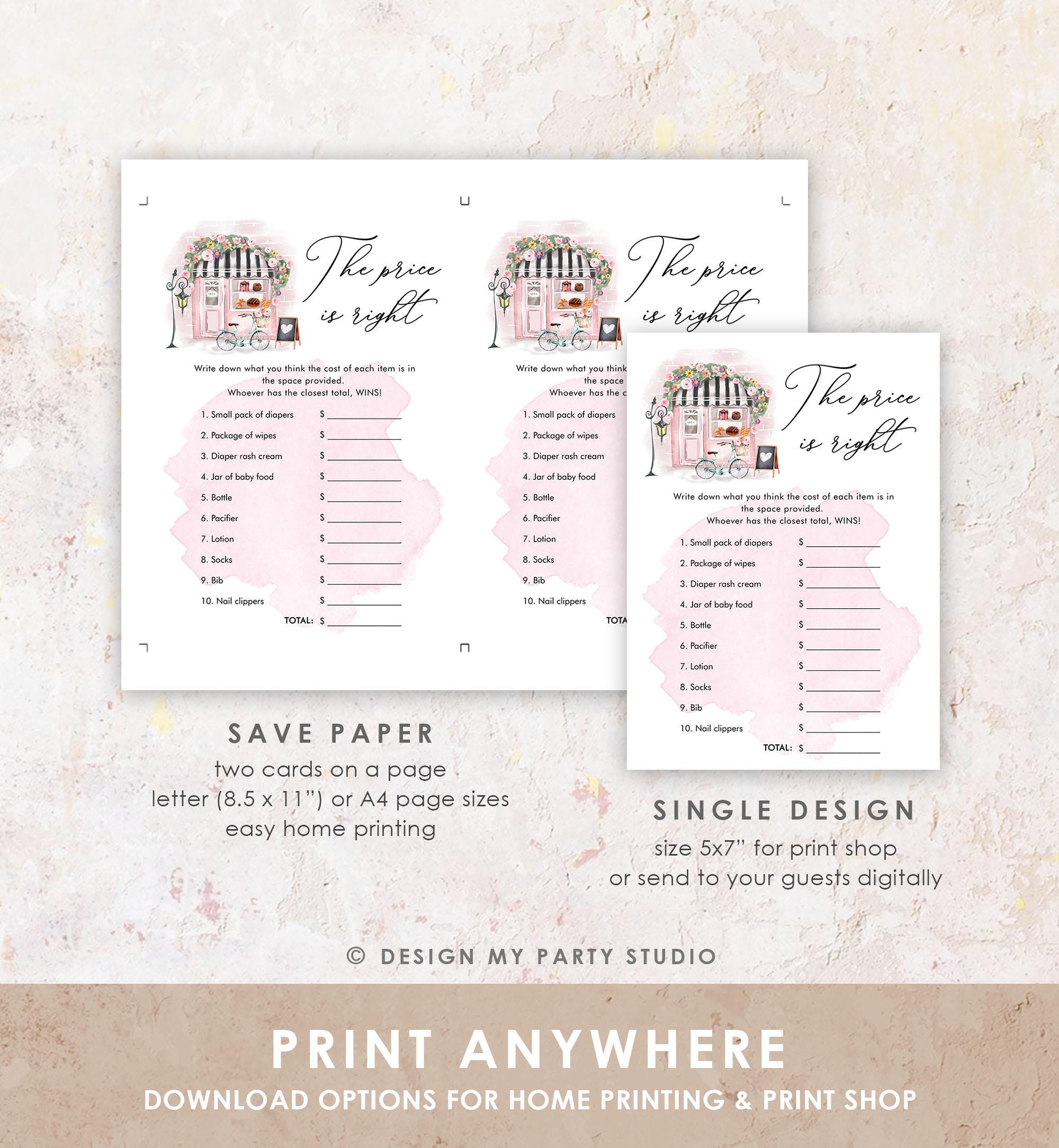 Editable The Price is Right Game Paris Baby Shower Bonjour Bebe French Patisserie Eiffel Tower Download Template Printable 0441