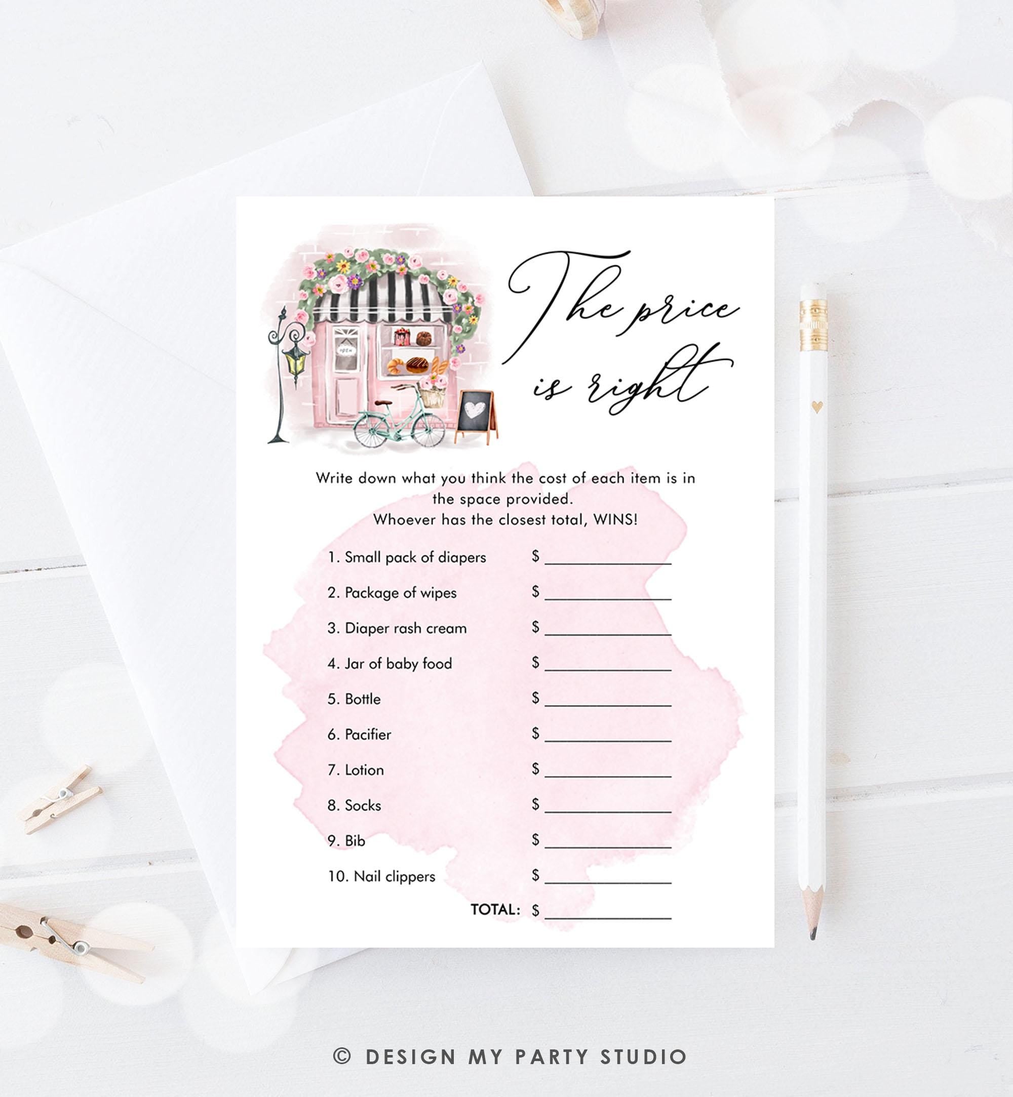 Editable The Price is Right Game Paris Baby Shower Bonjour Bebe French Patisserie Eiffel Tower Download Template Printable 0441