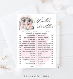 Editable Would She Rather Game Paris Baby Shower Bonjour Bebe French Patisserie Eiffel Tower Digital Download Template Printable 0441