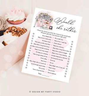 Editable Would She Rather Game Paris Baby Shower Bonjour Bebe French Patisserie Eiffel Tower Digital Download Template Printable 0441