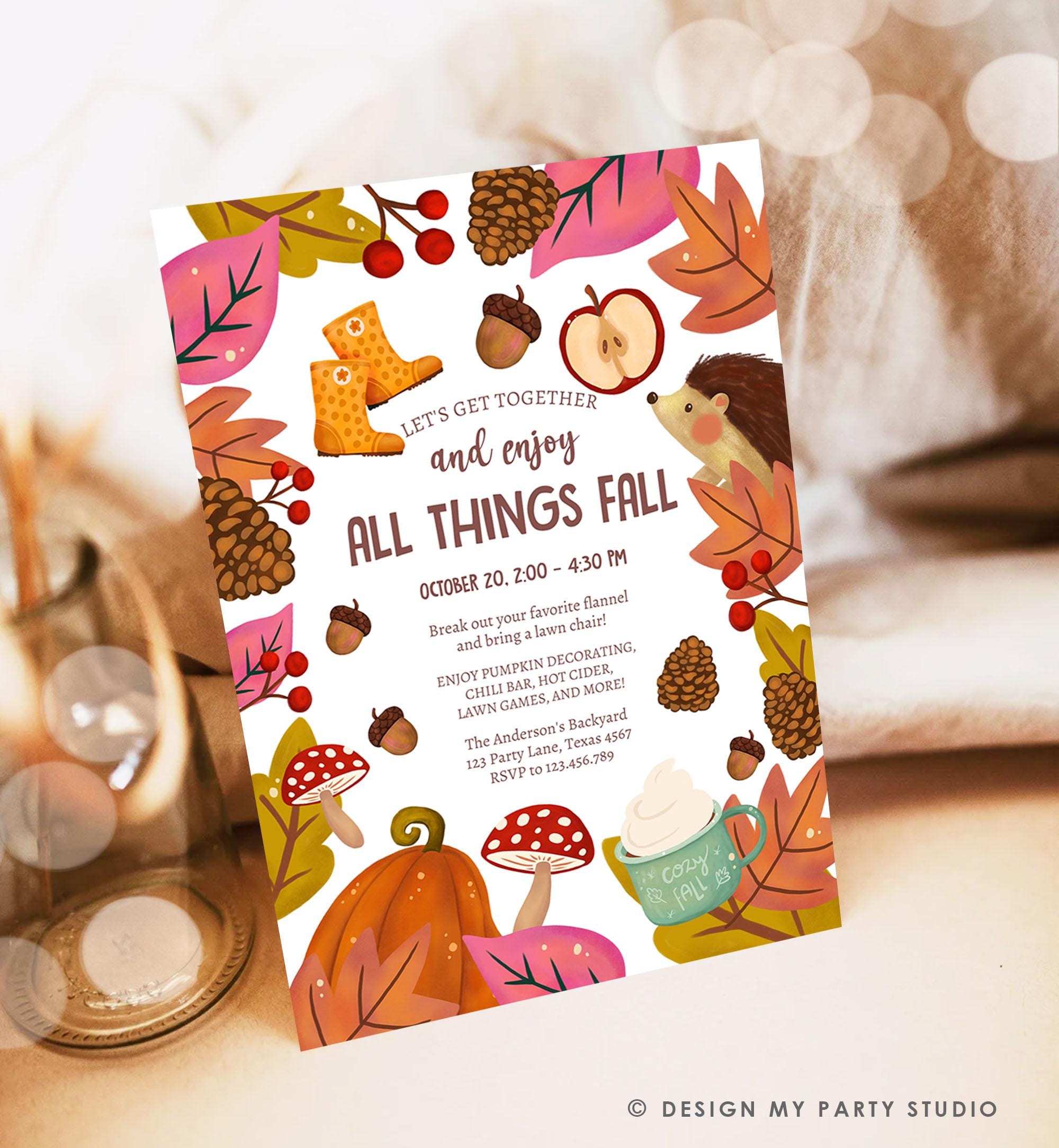 Editable All Things Fall Invitation Fall Celebration Fall Harvest Party Neighborhood Party Digital Download Template Evite Printable 0516