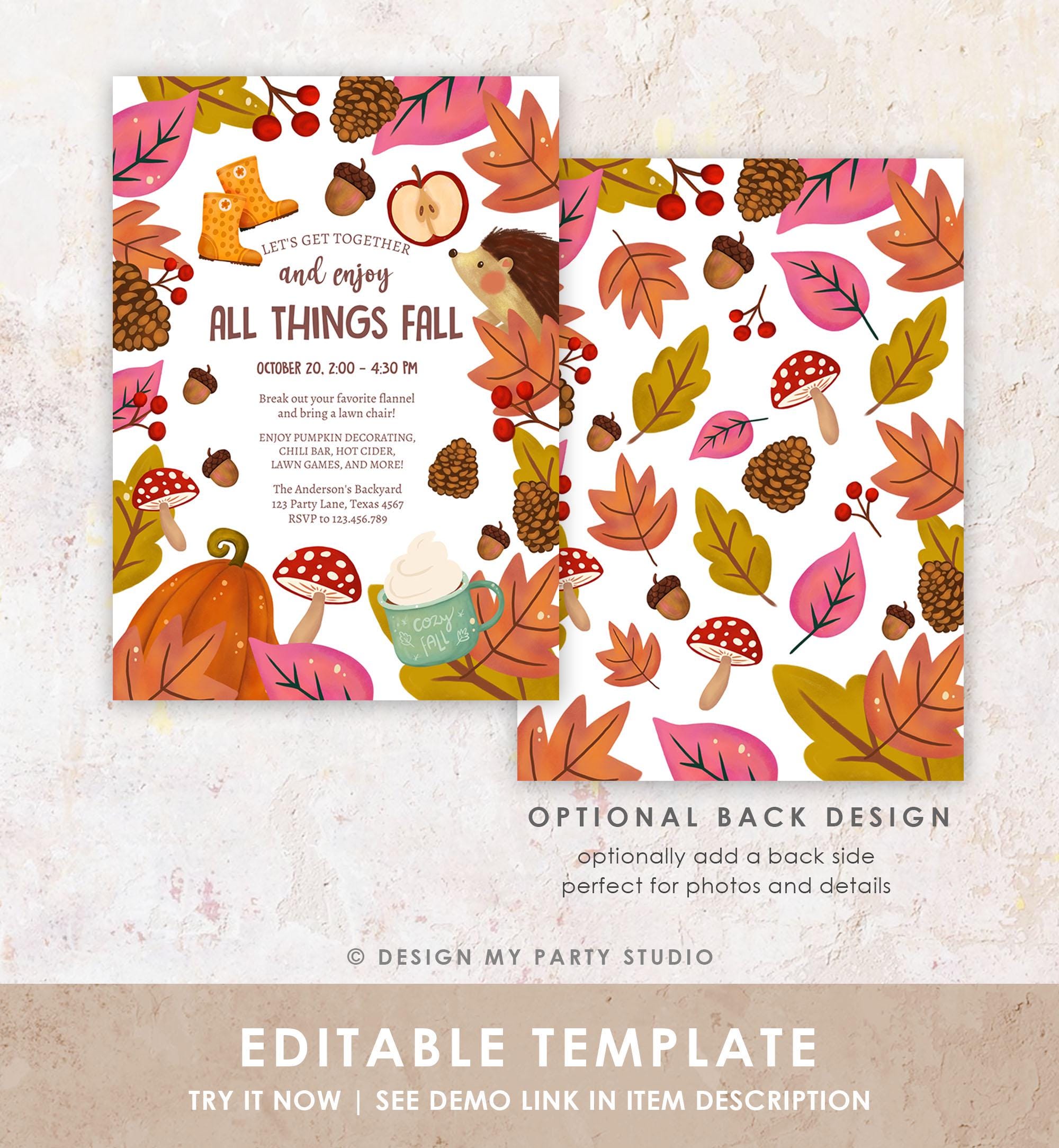 Editable All Things Fall Invitation Fall Celebration Fall Harvest Party Neighborhood Party Digital Download Template Evite Printable 0516