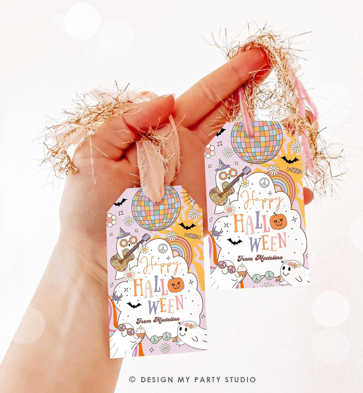 Editable Happy Halloween Retro Groovy Ghost Gift Tag Spooky Vibes Favor Tag Spooktacular Digital Download Printable Template 0261 0471 0009