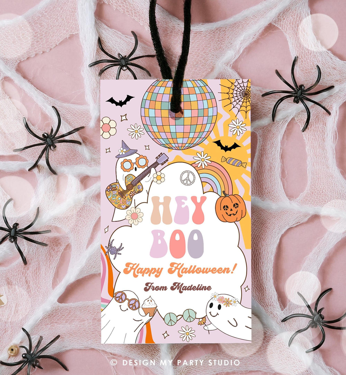 Editable Hey Boo Halloween Retro Groovy Ghost Gift Tag Spooky Vibes Favor Tag Spooktacular Digital Printable Template 0261 0471 0009