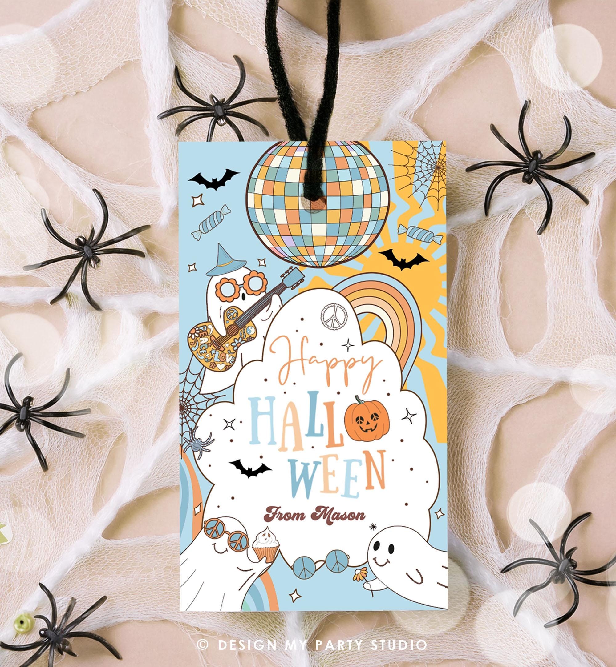 Editable Happy Halloween Retro Groovy Ghost Gift Tag Spooky Vibes Favor Tag Spooktacular Digital Download Printable Template 0261 0471 0009