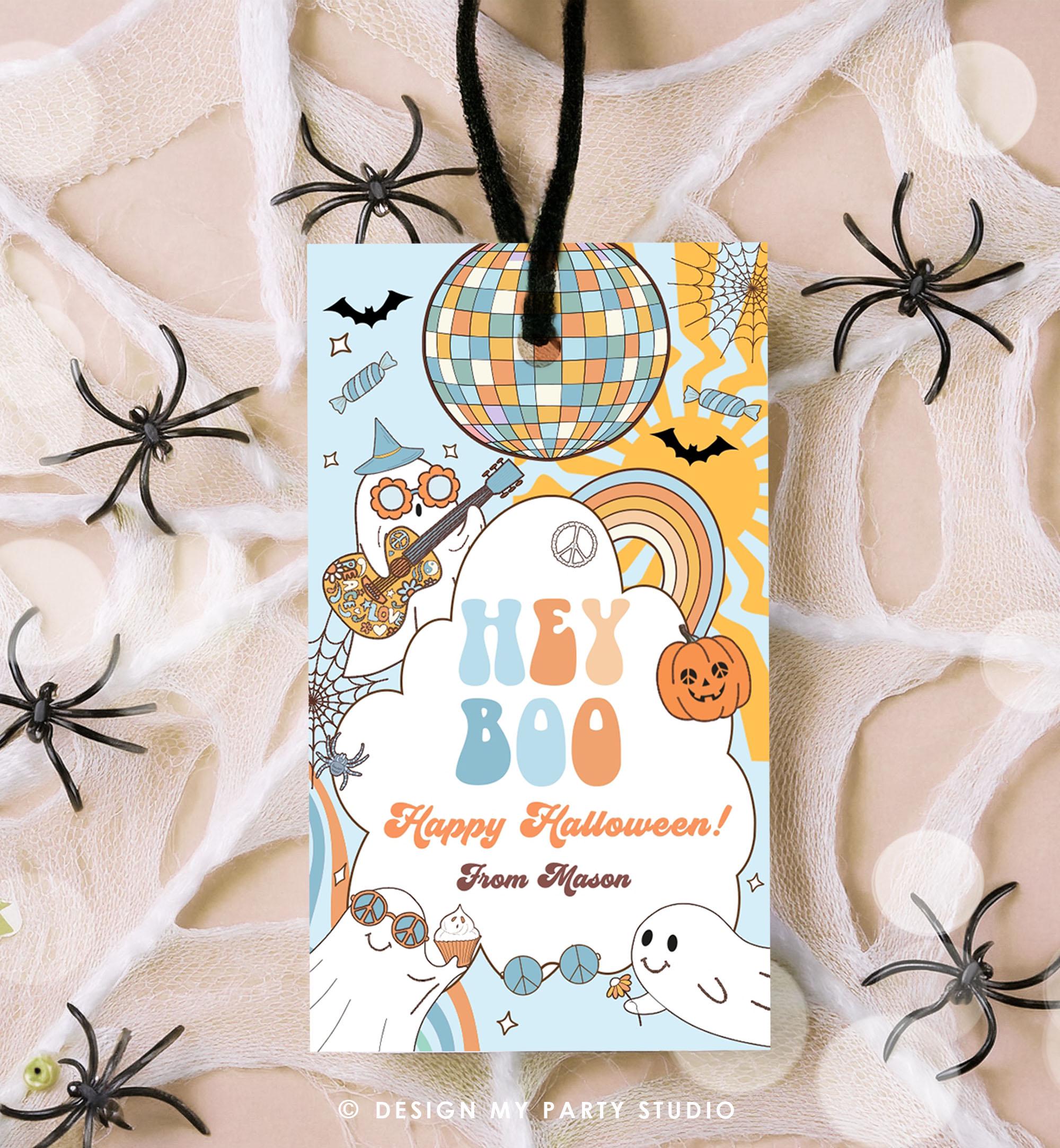 Editable Hey Boo Halloween Retro Groovy Ghost Gift Tag Spooky Vibes Favor Tag Spooktacular Digital Printable Template 0261 0471 0009