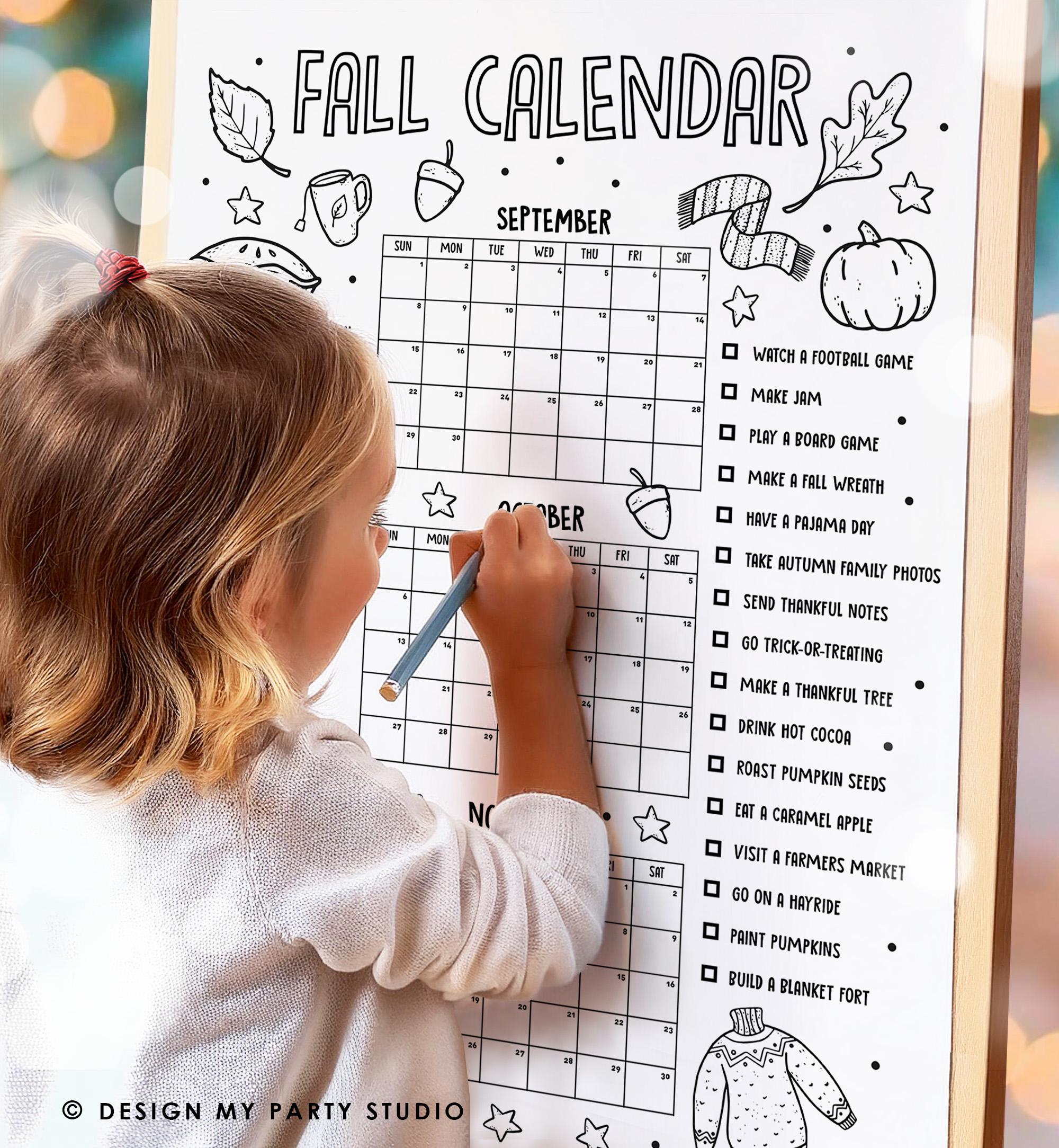 Fall Calendar 2024 Fall Bucket List Fun Fall Activities Autumn Checklist Autumn Calendar Countdown Poster Instant Download Printable Digital